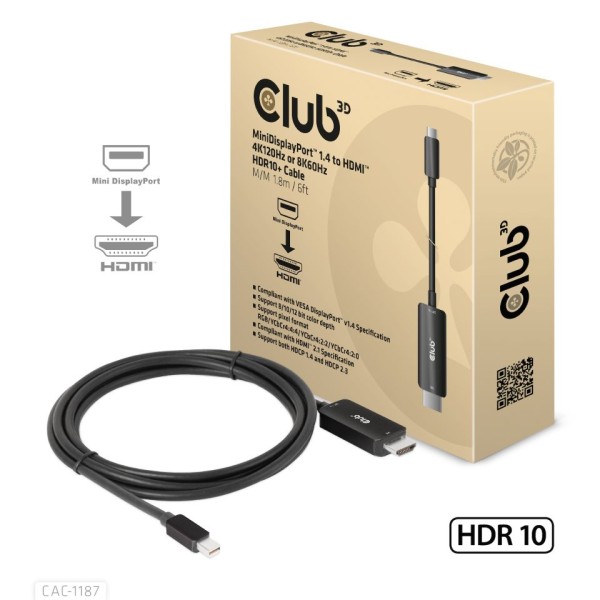 CLUB3D Kabel MiniDP 1.4 > HDMI 1.8m 8K60Hz St/St retail