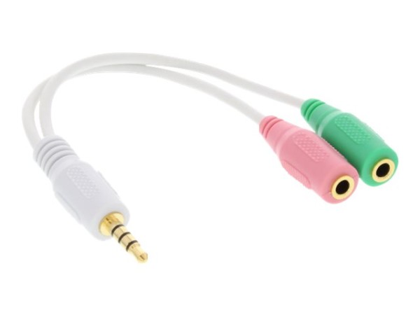 INLINE Audio Headset Adapterkabel, 3,5mm Klinke Stecker 4pol. an 2x 3,5mm Klinke Buchse, weiß, 0,25m