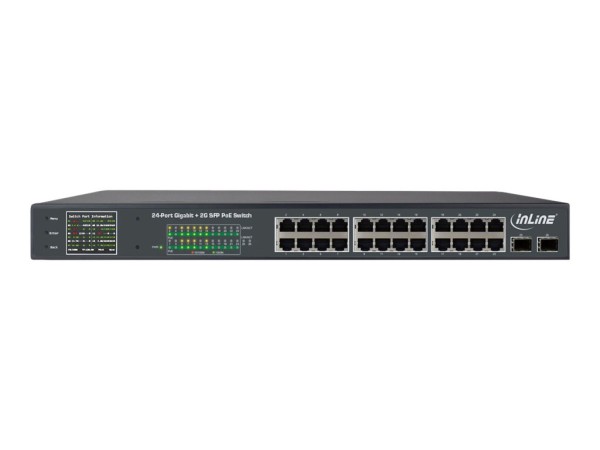 INLINE PoE+ Gigabit Netzwerk Switch 24 Port, 1GBit/s, 2xSFP, 19" (Winkel enthalten)