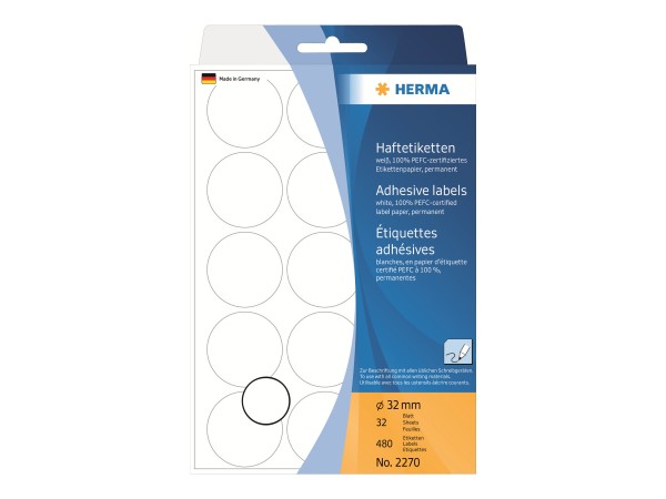 HERMA Vielzwecketiketten weiß 32 mm rund Papier 480 St.