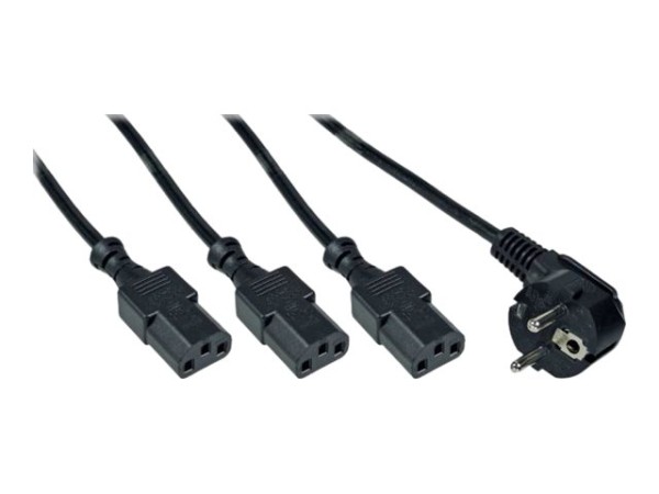 INLINE ® Netz-Y-Kabel, 1x Schutzkontaktstecker zu 3x Kaltgerätestecker, Version 1 (2m+1/2/3m)