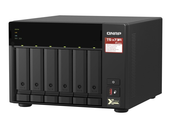 QNAP 6-bay NAS AMD Ryzen Embedded V1500B 2.2GHz 8GB 6xSATA 6Gb/s bays 2xM.2 NVMe PCIe Gen3 SSD slots
