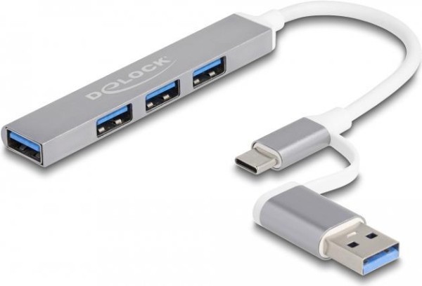 DELOCK 4 Port Slim USB Hub mit USB Type-C? oder USB Typ-A zu 3 x USB 2.0 Typ-A Buchse + 1 x USB 5 Gb