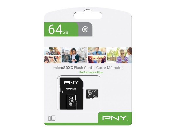 PNY Micro SD Card Performance Plus 64GB XC Class 10 SD adapter