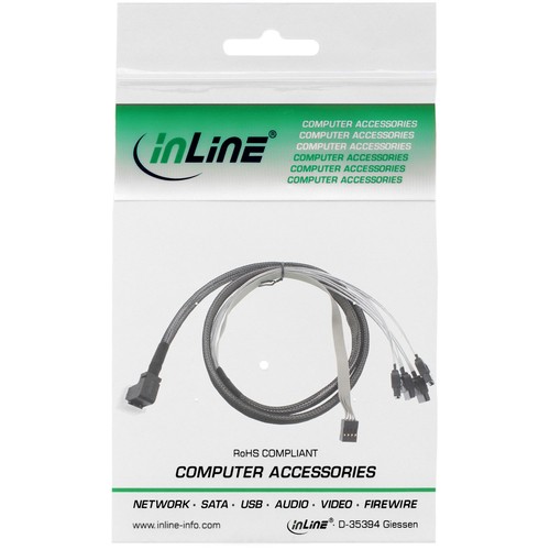 INLINE ® Mini SAS HD Kabel, SFF-8643 gewinkelt zu 4x SATA + Sideband, 1m