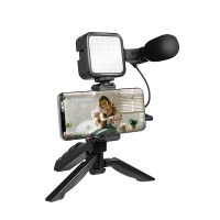 LOGILINK Vlogger Kit mit LED-Licht, mit Mikrofon + Stativ für Smartphones von 11,93 - 17,78 cm (4.7