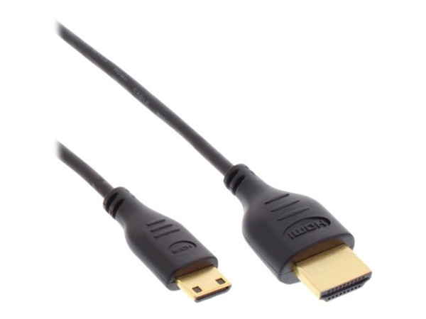 INLINE ® HDMI Mini Superslim Kabel A an C, High Speed HDMI® Cable with Ethernet, schwarz / gold, 1,5