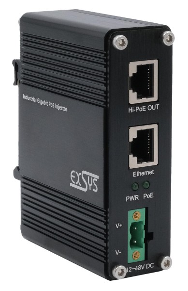 EXSYS GmbH PoE+ Gigabit Injektor 60W -40°C bis+80°C EX-60310 - 1 Gbps