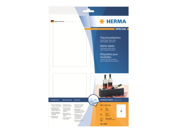 HERMA Flaschenetik. A4 Inkjet weiß 90x120 mm glänz. 40 St.