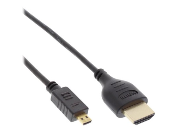 INLINE ® HDMI Mini Superslim Kabel A an D, High Speed HDMI® Cable with Ethernet, schwarz / gold, 1,5