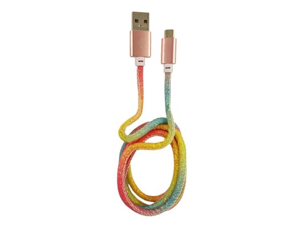 LC-POWER LC-C-USB-MICRO-1M-3 USB A zu Micro-USB Kabel, Regenbogen-Glitzer, 1m