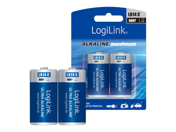 LOGILINK LR14B2 Ultra Power LR14 Alkaline Batterie, Baby, 1.5V, 2er Pack