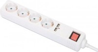 MANHATTAN Steckdosenleiste 4fach mit 2 USB-Port weiß AN/AUS