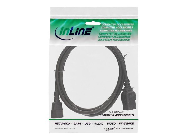 INLINE ® Netz Adapterkabel, IEC-60320 C14 auf C19, 3x1,5mm², max. 10A, schwarz, 1m