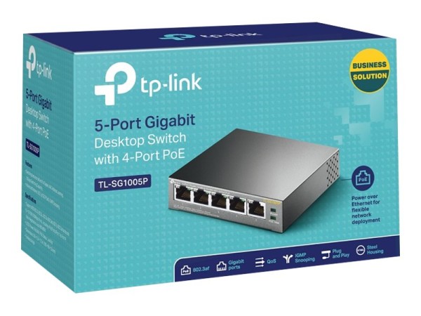 TP-LINK 5-Port Gigabit Desktop Switch with 4-Port PoE 56 W PoE Power, Desktop Steel Case