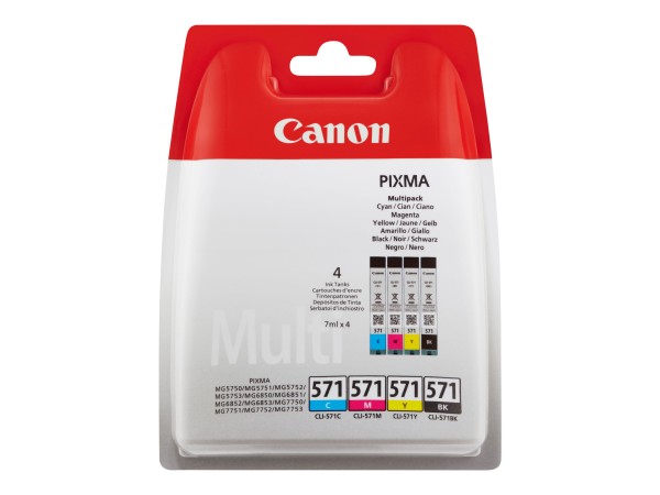 CANON CLI 571 C/M/Y/BK Value Pack 4er Pack Schwarz, Gelb, Cyan, Magenta Tintenbehälter