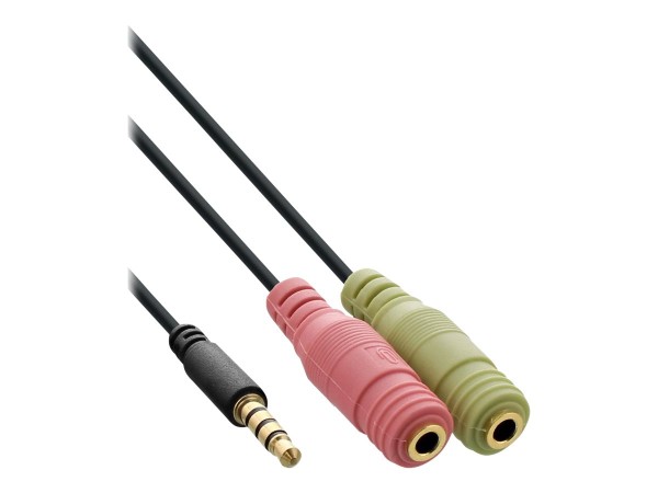 INLINE Audio Headset Adapterkabel, 3,5mm Klinke Stecker 4pol. an 2x 3,5mm Klinke Buchse, 2m