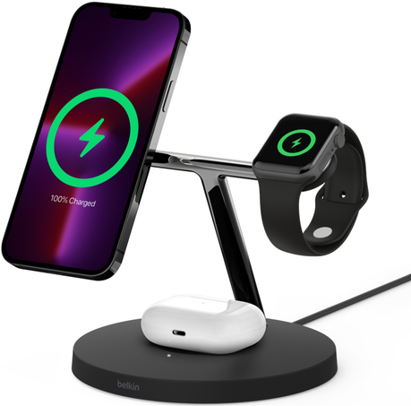 BELKIN Boost Charge PRO 3-in-1-Ladegerät mit MagSafe 15W schwarz -Schnelleres kabelloses Laden mit 1