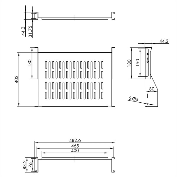 VALUE 26990407 19 Zoll Einschub 2 HE Schwarz