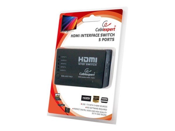 GEMBIRD HDMI Switch Gembird 5 Eingänge -> 1 Ausgang 4k +Fernbed.