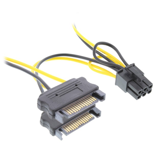 INLINE ® Stromadapter intern, 2x SATA zu 6pol. für PCIe (PCI-Express) Grafikkarten, 0,15m