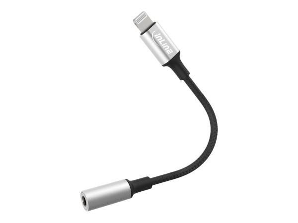 INLINE Lightning Audio Adapter Kabel, für iPad, iPhone, iPod, silber/schwarz, 0,1m