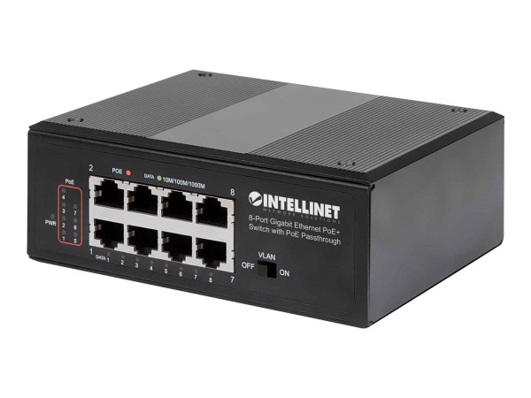 INTELLINET 8-Port PoE+ Gb Switch PoE-Passthrough 1xPD PoE 95W Eingangsstrom 7x PSE PoE Strombudget b