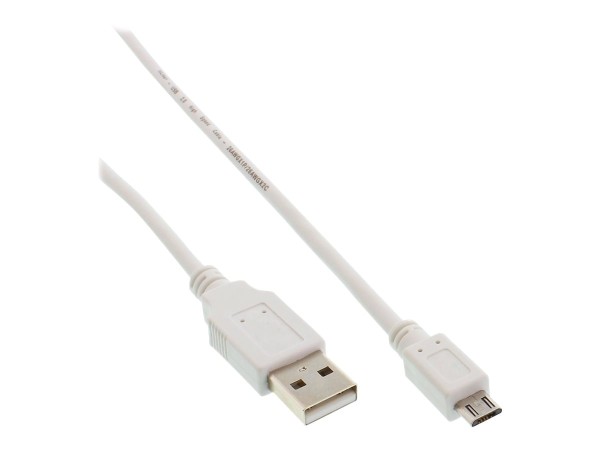 INLINE Micro-USB 2.0 Kabel, USB-A Stecker an Micro-B Stecker, weiß, 1,8m