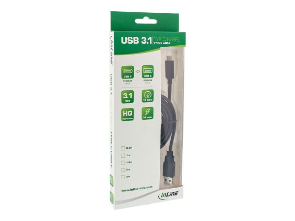 INLINE - USB-Kabel - USB-C (M) bis USB Typ A (M) - USB 3,1 Gen 2 - 3 A - 30cm - Schwarz (35717)