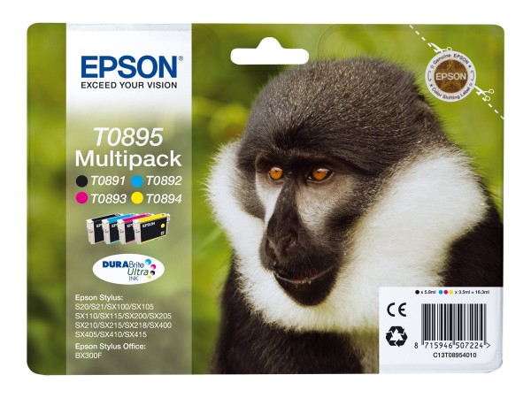 EPSON T0895 Multipack 4er Pack Schwarz, Gelb, Cyan, Magenta Tintenpatrone