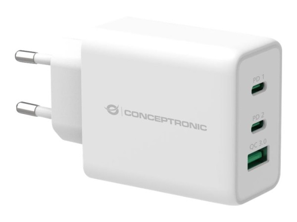 CONCEPTRONIC Ladegerät 3Port 65W,2xUSB-C/1xUSC-A PD weiß