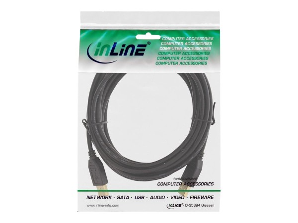 INLINE ® USB 2.0 Kabel, A an A, schwarz, Kontakte gold, 5m