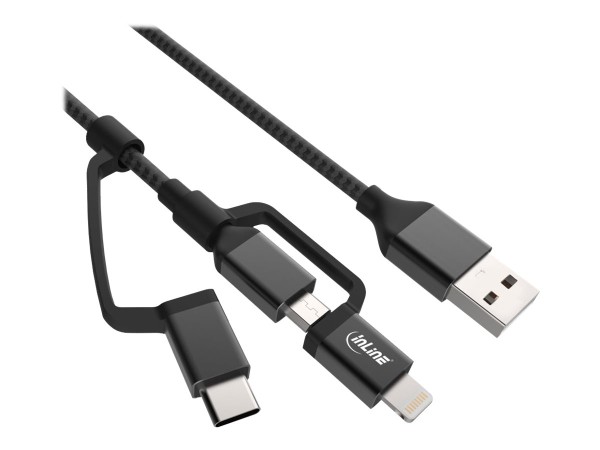 INLINE 3-in1 USB Kabel Micro-USB Lightning C schwarz/Alu 1,5m Schwarz (31415S)