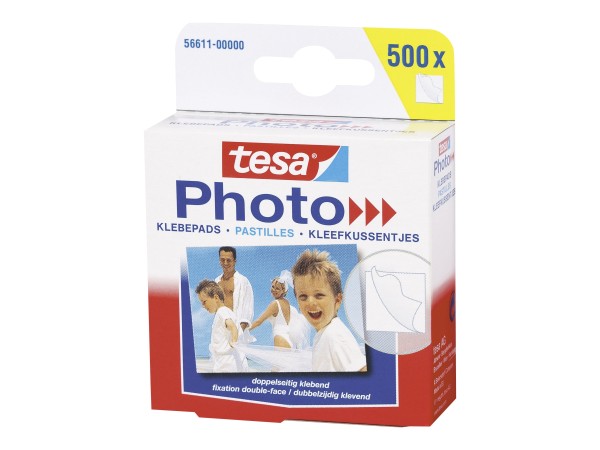 TESA Photo Foto-Klebepads, weiß, beidseitig klebend mit Abziehlasche, im praktischen Pappspender (56