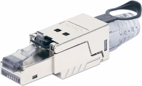 INTELLINET Cat6a 10G RJ45-Feldstecker mit Entriegelungslasche STP werkzeuglos für Litzen- und Massiv