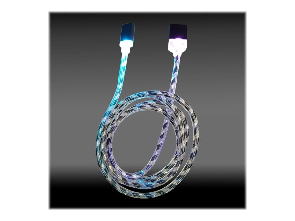 LC-POWER LC-C-USB-MICRO-1M-8 USB A zu Micro-USB Kabel, schwarz/silber LED 1m