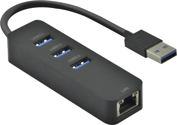 HELOS HUB, USB-A 3.2 St. /3x USB-A 3.2+RJ45 Gigabit Ethernet, schwarz