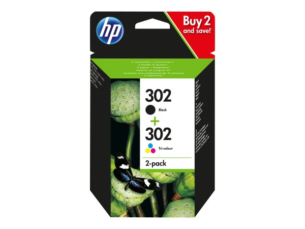 HP 302 2er Pack Schwarz, Farbe (Cyan, Magenta, Gelb) Tintenpatrone