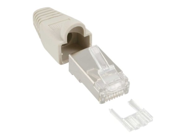 INLINE ® Crimpstecker RJ45 geschirmt, mit Knickschutz und Einfädelhilfe, 10er Pack,beige