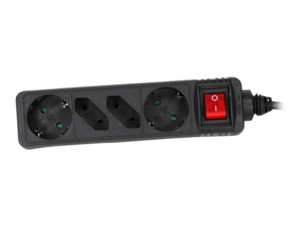 InLine® Steckdosenleiste, schwarz, 4-fach mit Schalter, 2xSchutzkontakt + 2xEuro, 3m Zuleitung, mit