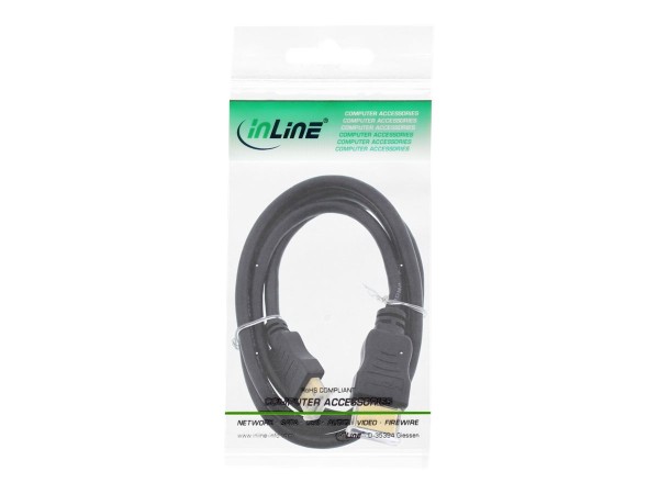 INLINE ® HDMI Mini Kabel, High Speed HDMI® Cable, Stecker A auf C, verg. Kontakte, schwarz, 0,5m