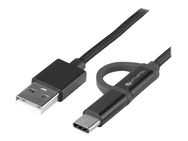 4SMARTS Micro-USB & USB-C Kabel ComboCord 1m, Textil Schwarz
