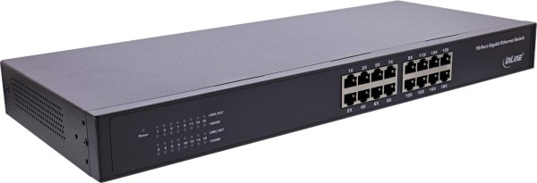 INTOS ELECTRONIC InLine® Gigabit Network Switch 16-Port, 1GBit/s, 48,26cm (19"), metal, fanless