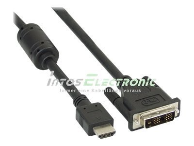 HDMI Kabel 19pol St auf DVI 18 1 Stecker, schwarz, mit Ferrit, 1,8m