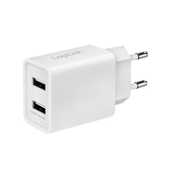 LOGILINK USB Steckdosenadapter 2 x USB-Port 10,5W weiß