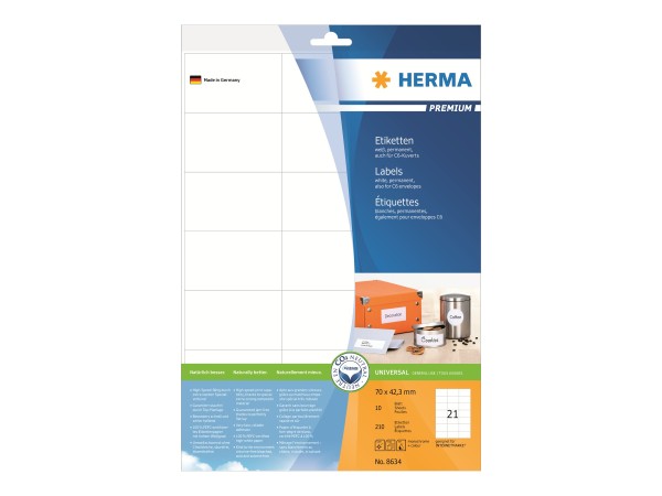 HERMA Etiketten Premium A4 weiß 70x42,3 mm Papier 210 St.