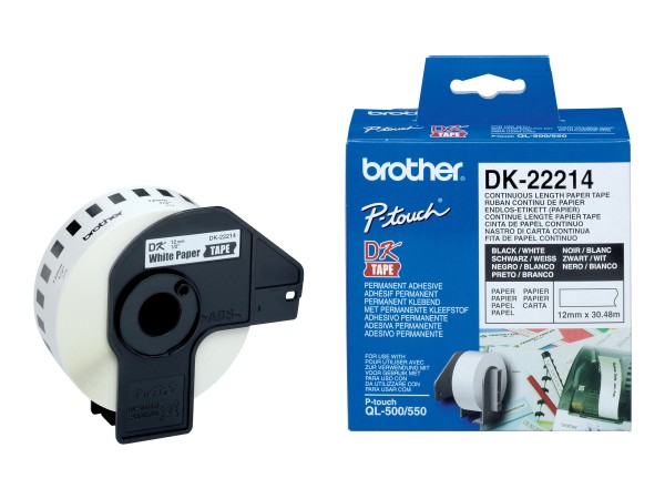 BROTHER Endlosseitenetiketten DK22214 Papier weiß 12mm x 30,48m