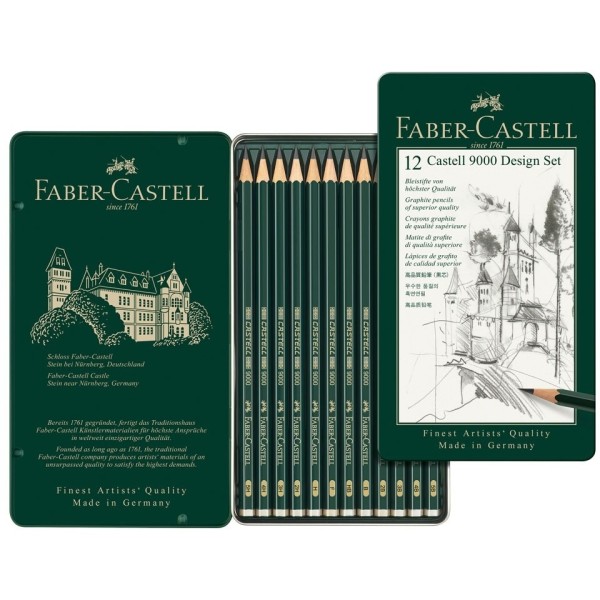 FABER CASTELL Bleistift CASTELL 9000 Design, 12er Metalletui (119064) - 5 Stück (119064)