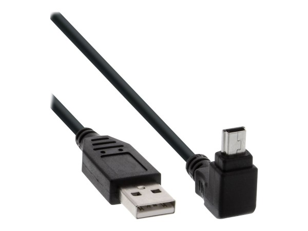 INLINE USB 2.0 Mini-Kabel, Stecker A an Mini-B Stecker (5pol.) oben abgewinkelt 90°, schwarz, 5m