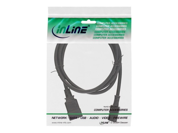 INLINE ® Netz Adapterkabel, IEC-60320 C20 auf C13, 3x1,5mm², max. 10A, schwarz, 2m